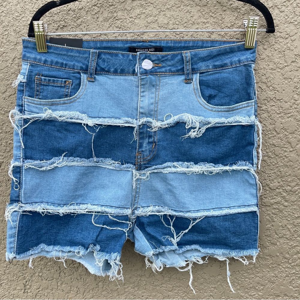 NWT Dolls soul happy patchwork high waisted denim shorts Sz L
